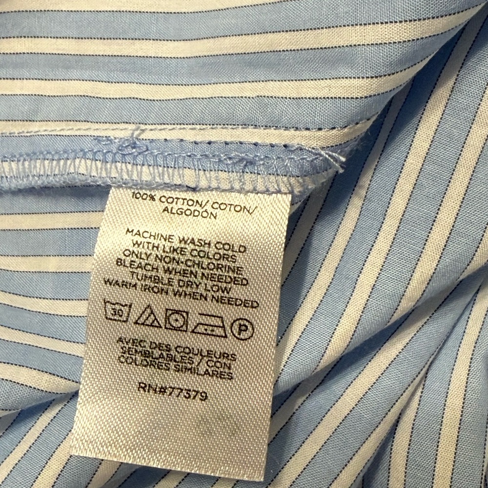 Ann Taylor Light Blue Triple Tie Striped 100% Cotton Blouse XXL - Picture 7 of 8